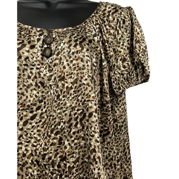 CATO Tunic Blouse Top Leopard Animal Print Brown Button Accent Size Large - Picture 3 of 5